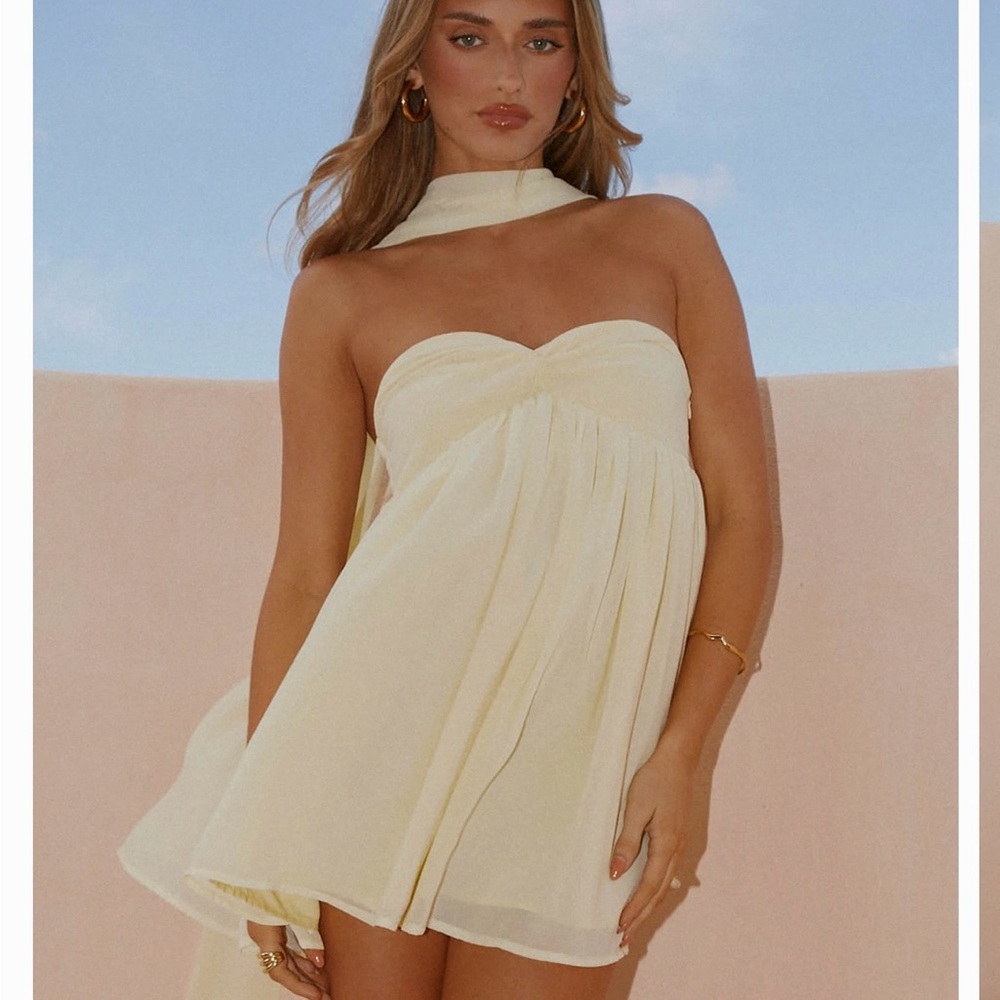 Peppermayo Strapless Light Yellow Dress with Scarf